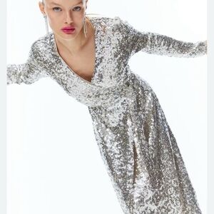 H&M Silver Sequin Wrap Dress